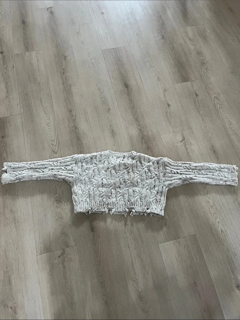 Zara Cream Speckled Cropped Cable Knit Sweater